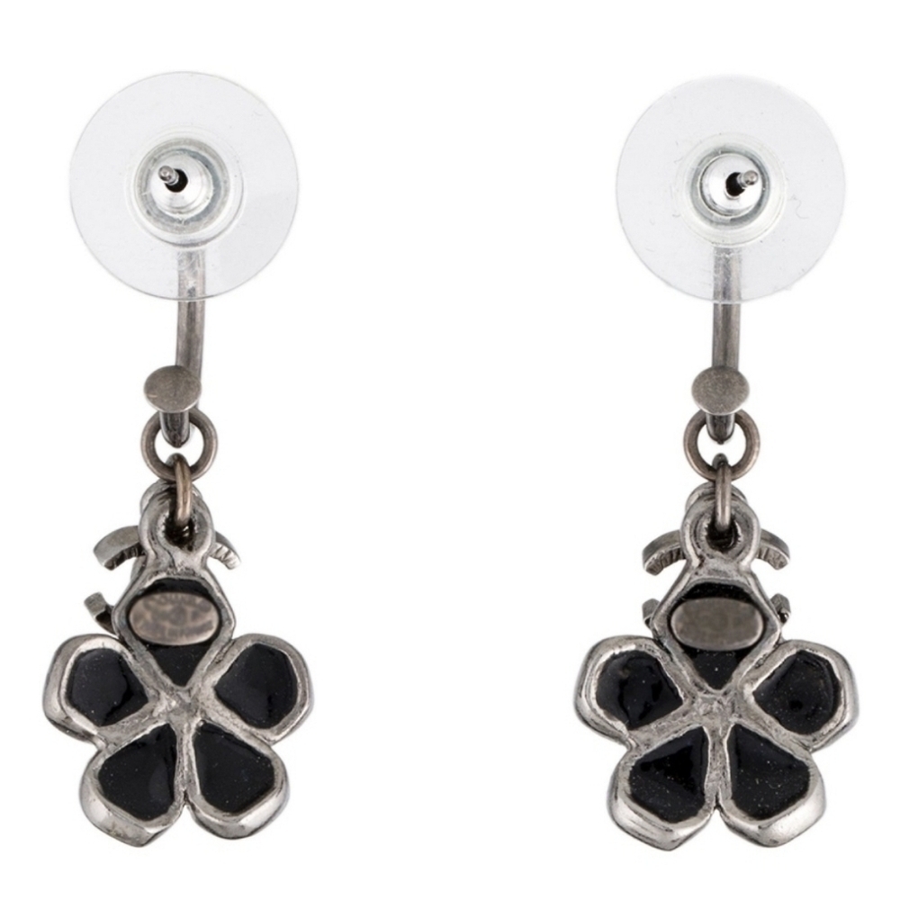 Chanel Enamel & Strass CC Flower Drop Earrings - Picture 3 of 4
